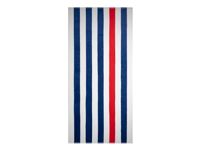 The One Towelling Stripe Handdoek - Navy Blue/Red