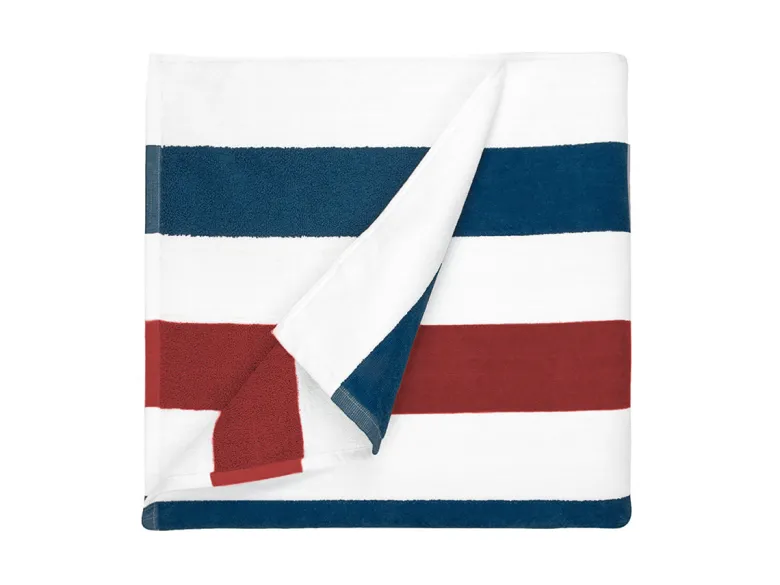 The One Towelling Stripe Handdoek - Navy Blue/Red
