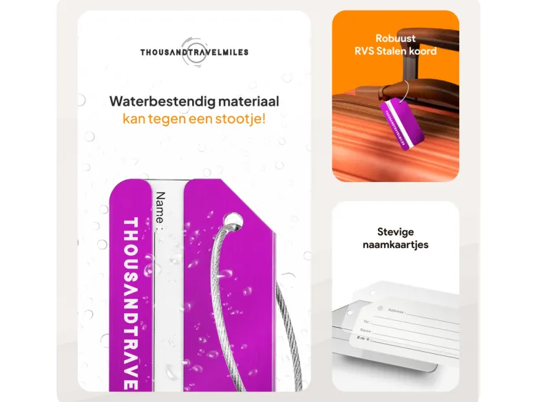 Thousandtravelmiles aluminium bagagelabels - Set van 5