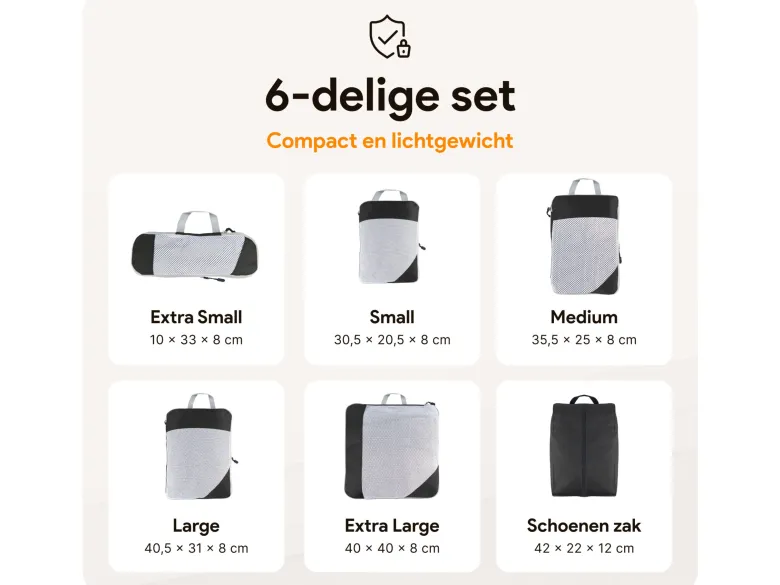 Thousandtravelmiles Black Packing Cubes - Set van 6