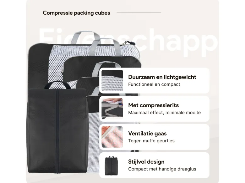 Thousandtravelmiles Black Packing Cubes - Set van 6