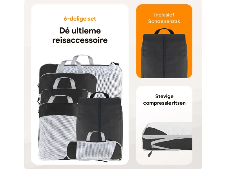 Thousandtravelmiles Black Packing Cubes - Set van 6