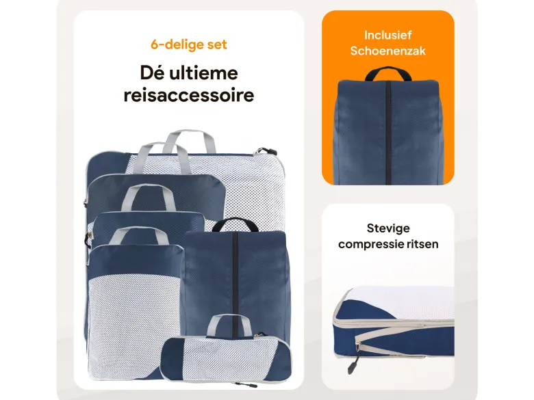 Thousandtravelmiles Blue Packing Cubes - Set van 6