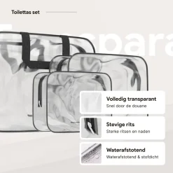 Thousandtravelmiles doorzichtige toilettas - Set van 3