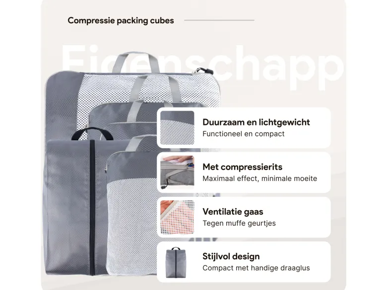 Thousandtravelmiles Grey Packing Cubes - Set van 6