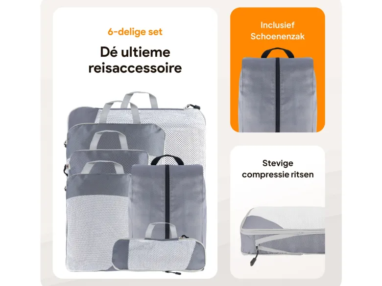 Thousandtravelmiles Grey Packing Cubes - Set van 6