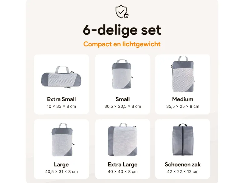 Thousandtravelmiles Grey Packing Cubes - Set van 6