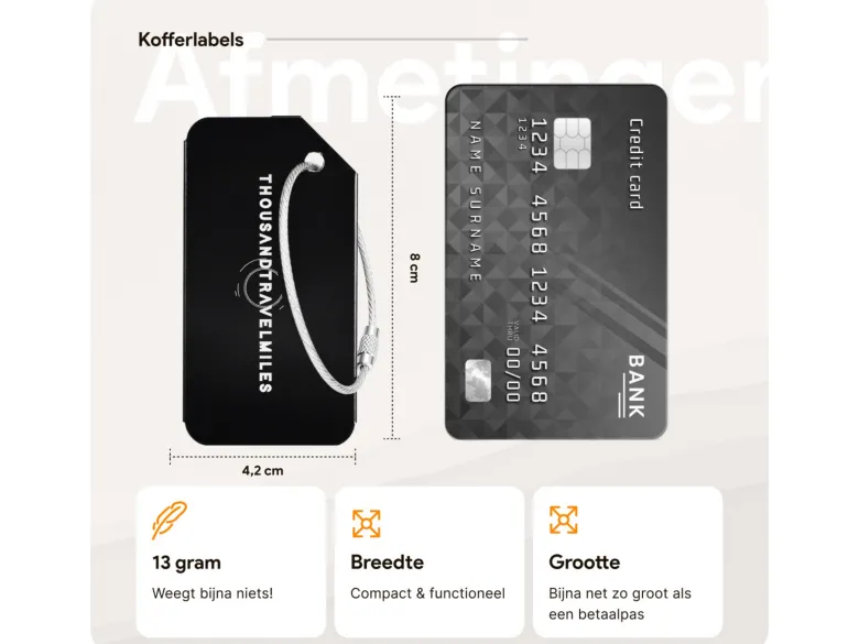 Thousandtravelmiles 2 kofferriemen en 2 bagagelabels - Black