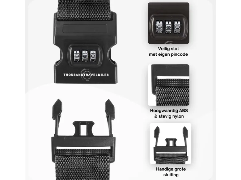 Thousandtravelmiles 2 kofferriemen en 2 bagagelabels - Black