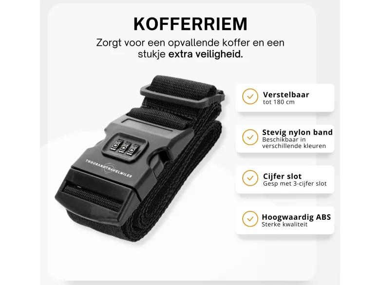 Thousandtravelmiles 2 kofferriemen en 2 bagagelabels - Black