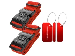 Thousandtravelmiles 2 kofferriemen met 2 bagagelabels - Red