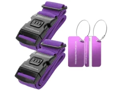 Thousandtravelmiles 2 kofferriemen met 2 bagagelabels - Purple