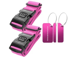 Thousandtravelmiles 2 kofferriemen met 2 bagagelabels - Pink