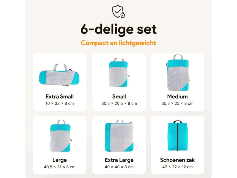 Thousandtravelmiles Light blue Packing Cubes - Set van 6