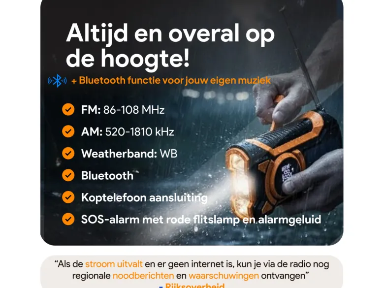 Thousandtravelmiles Noodradio met powerbank - Orange
