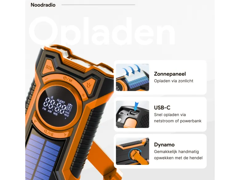 Thousandtravelmiles Noodradio met powerbank - Orange