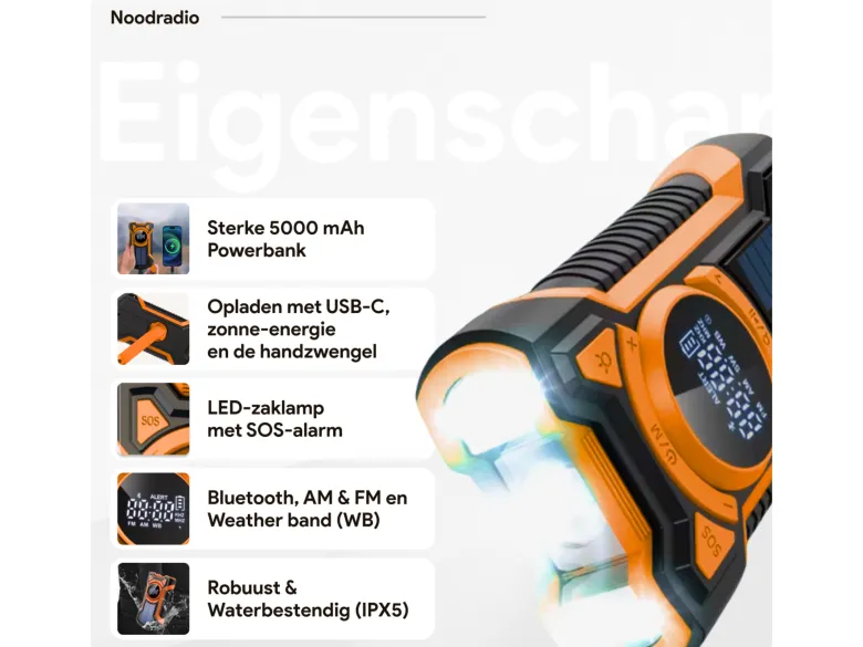 Thousandtravelmiles Noodradio met powerbank - Orange