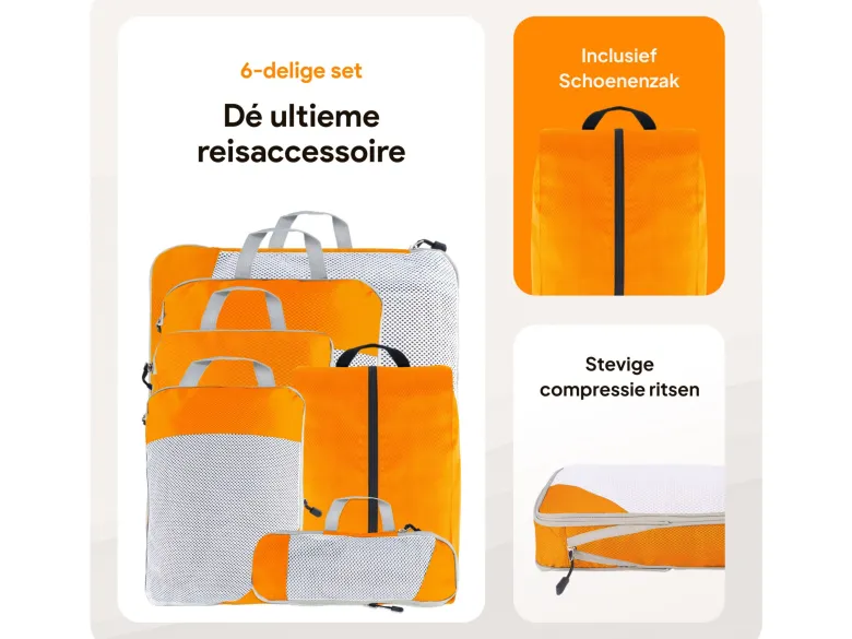 Thousandtravelmiles Orange Packing Cubes - Set van 6