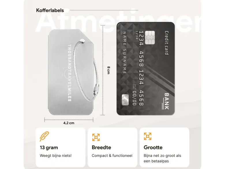 Thousandtravelmiles set van 4 aluminium bagagelabels - Silver