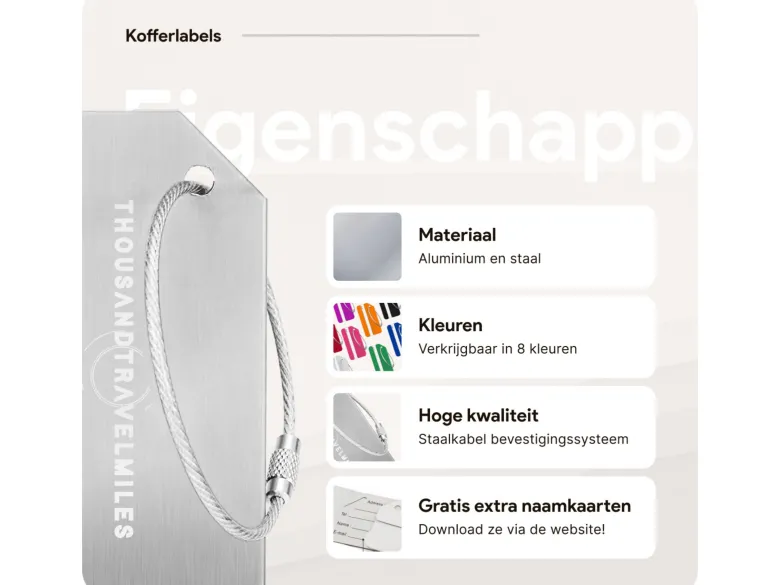 Thousandtravelmiles set van 4 aluminium bagagelabels - Silver