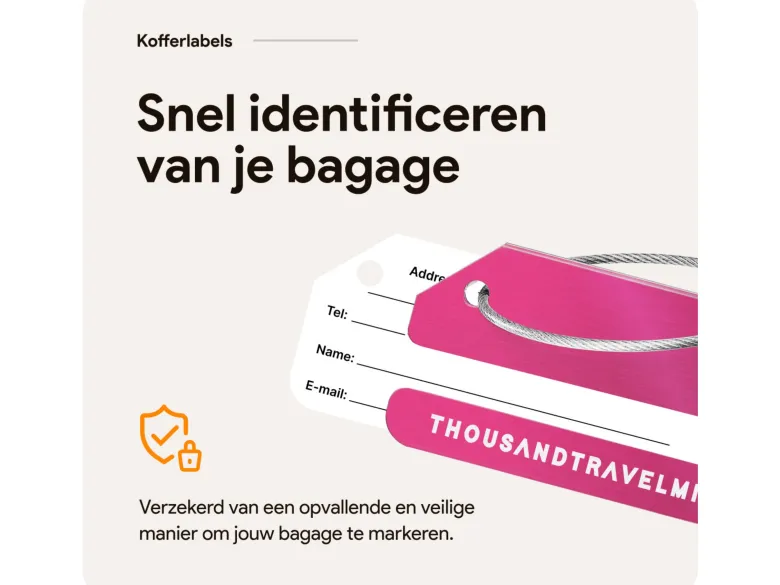 Thousandtravelmiles set van 4 Aluminium Bagagelabels - Pink