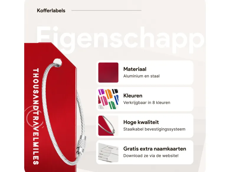 Thousandtravelmiles set van 4 aluminium bagagelabels - Red