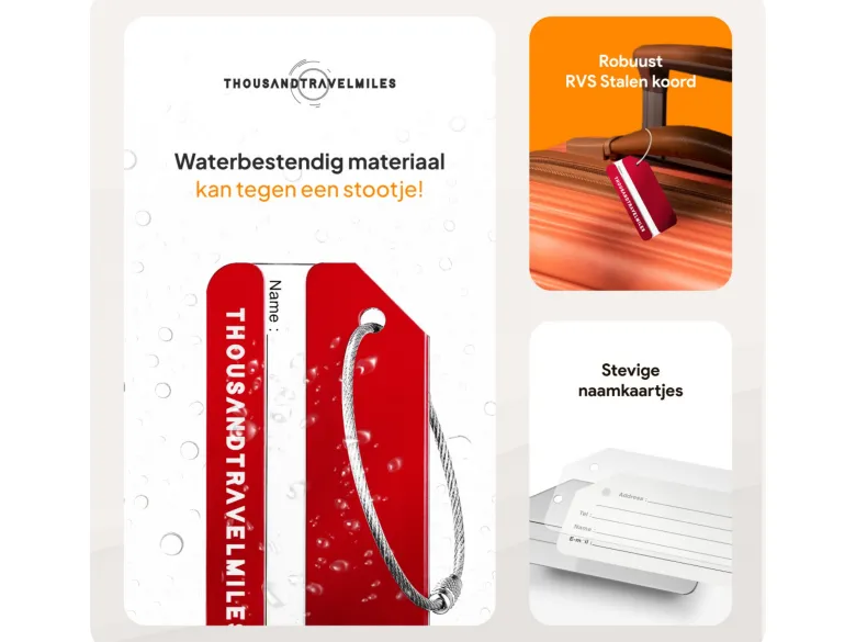 Thousandtravelmiles set van 4 aluminium bagagelabels - Red