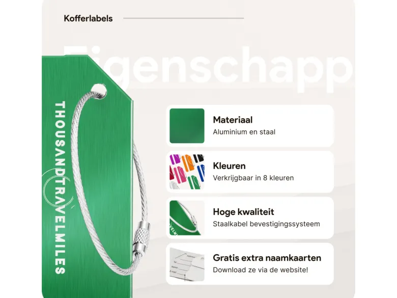 Thousandtravelmiles set van 4 Aluminium Bagagelabels - Green