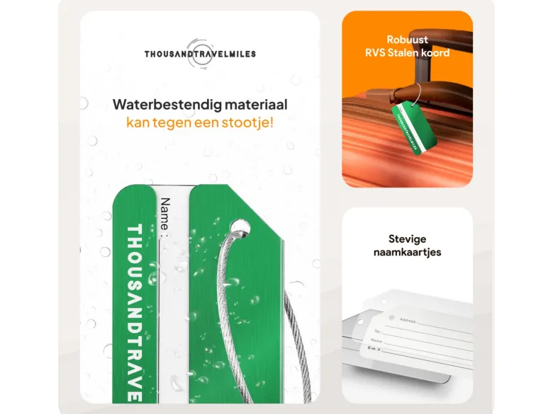 Thousandtravelmiles set van 4 Aluminium Bagagelabels - Green