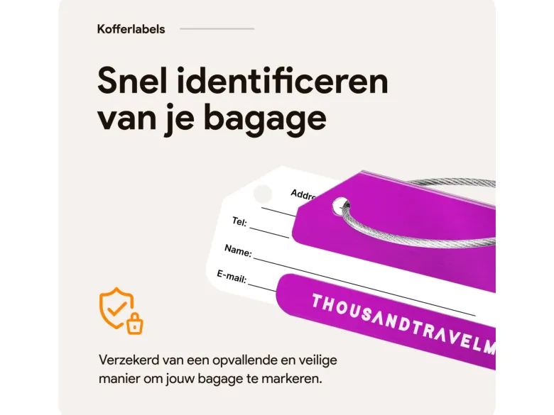 Thousandtravelmiles set van 4 Aluminium Bagagelabels - Purple