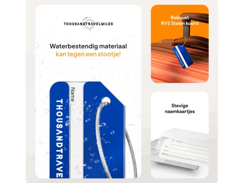 Thousandtravelmiles set van 4 Aluminium Bagagelabels - Blue