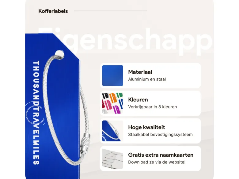 Thousandtravelmiles set van 4 Aluminium Bagagelabels - Blue