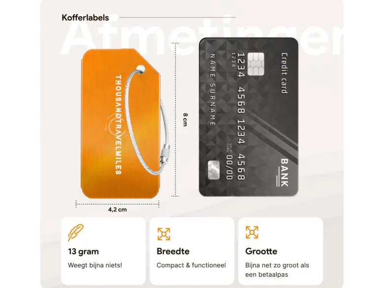 Thousandtravelmiles set van 4 Aluminium Bagagelabels - Orange