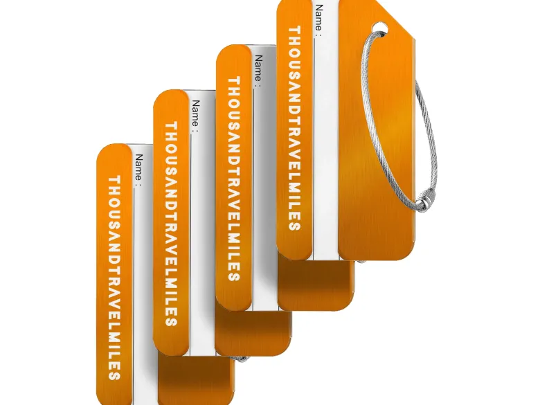 Thousandtravelmiles set van 4 Aluminium Bagagelabels - Orange