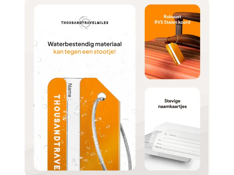 Thousandtravelmiles set van 4 Aluminium Bagagelabels - Orange