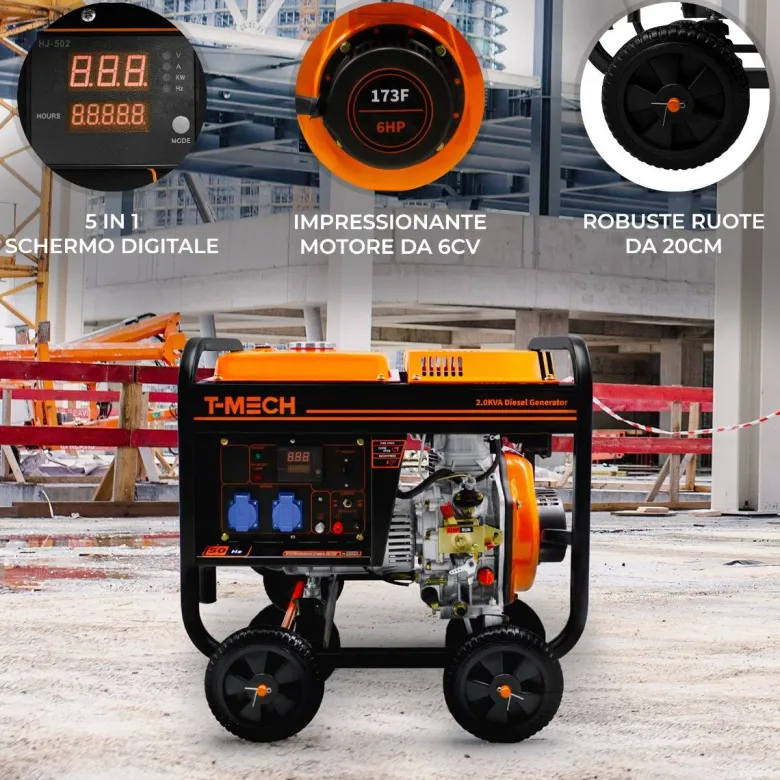 T-Mech 2000 watt draagbare diesel stroomgenerator