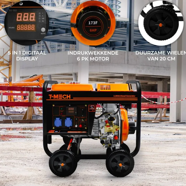 T-Mech 2000 watt draagbare diesel stroomgenerator