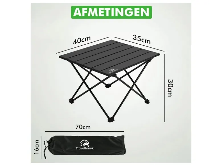 Travelhawk inklapbare campingtafel - 40 x 35 cm