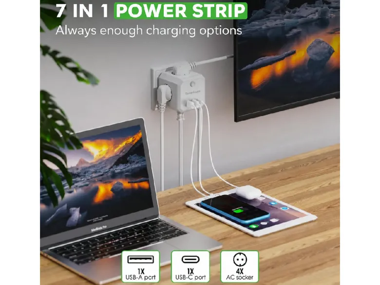 Travelhawk 7-in-1 USB verdeelstekker - White