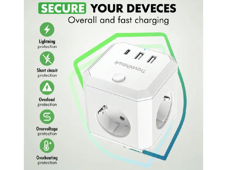 Travelhawk 7-in-1 USB verdeelstekker - White