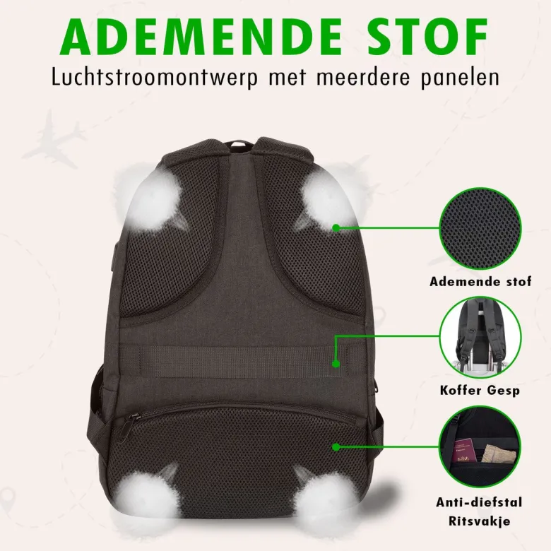 Travelhawk 28 liter rugzak met USB-poort - Black