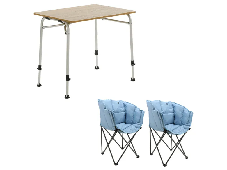 Travellife Sorrento 80 Brown en Lago Blue tafel met vouwstoelen
