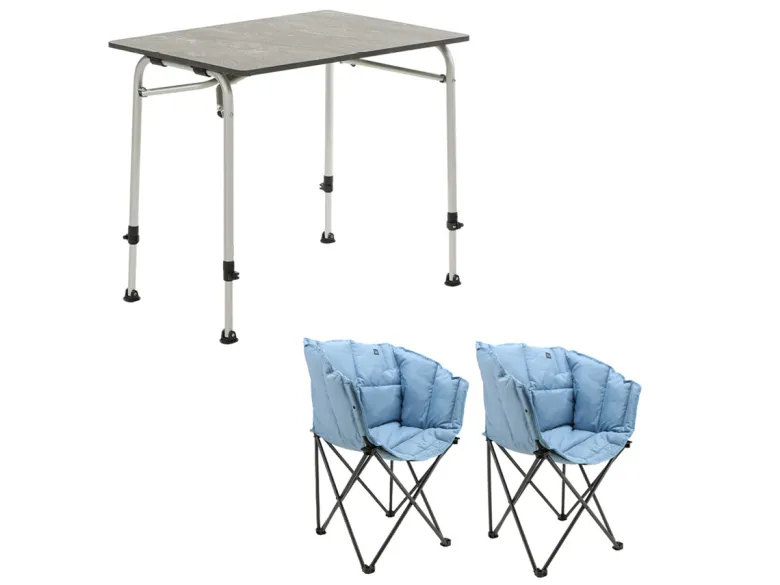 Travellife Sorrento 80 Grey en Lago Blue tafel met vouwstoelen