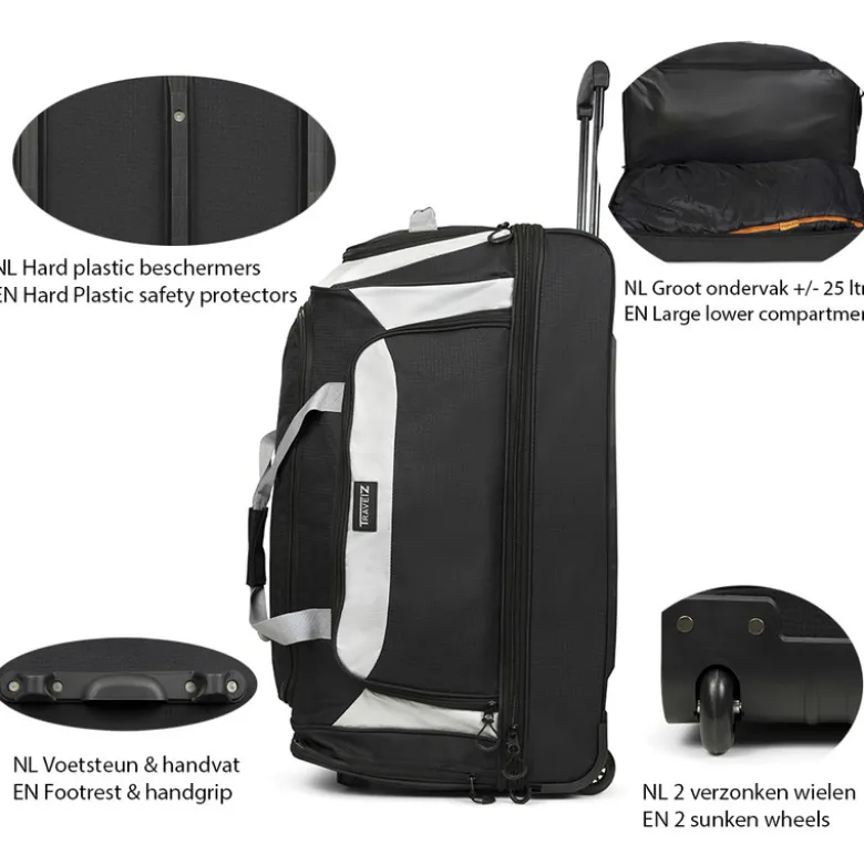 TravelZ 96 liter wieltas - Black