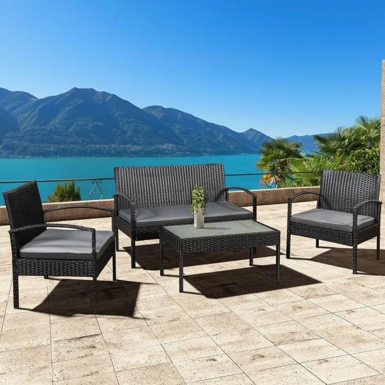 Trinidad polyrotan zwarte loungeset