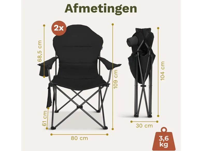 TRVLMORE Compact Plus Black vouwstoel - Set van 2