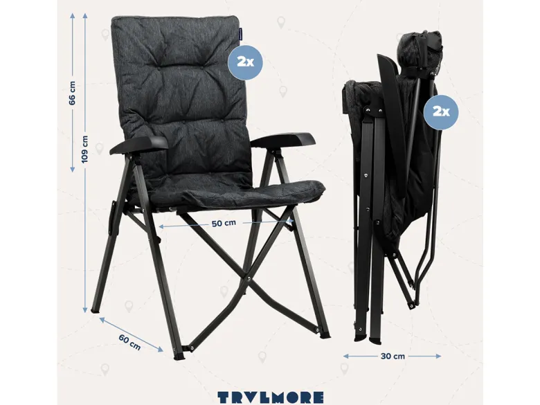 TRVLMORE set van 2 vouwstoelen met draagtas - Black