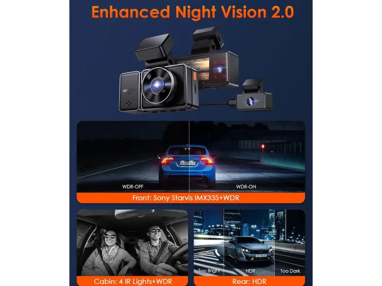 VANTRUE E3 3-kanaals Dual Dashcam