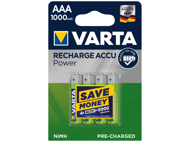 Varta 4x Recharge Accu Power AAA batterijen