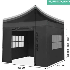 VONROC Premium 3 x 3 Easy-Up partytent met zijwanden - Black